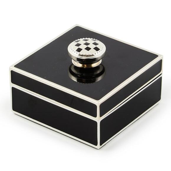 MACKENZIE-CHILDS Black Silver Plated Trinket Box with Check Knob - Picture 1 of 12